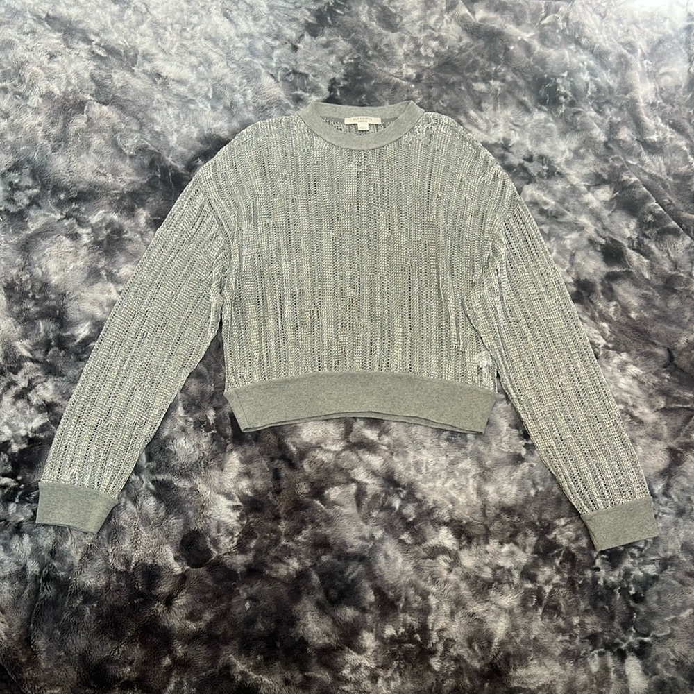 AllSaints Sheer Gray Knit Sweater – Lightweight Medium Edgy Chic